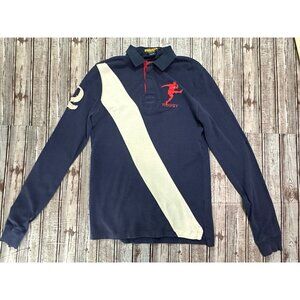 Rugby Ralph Lauren Big Kicker striped Polo shirt  color navy sz XS holes Vintage